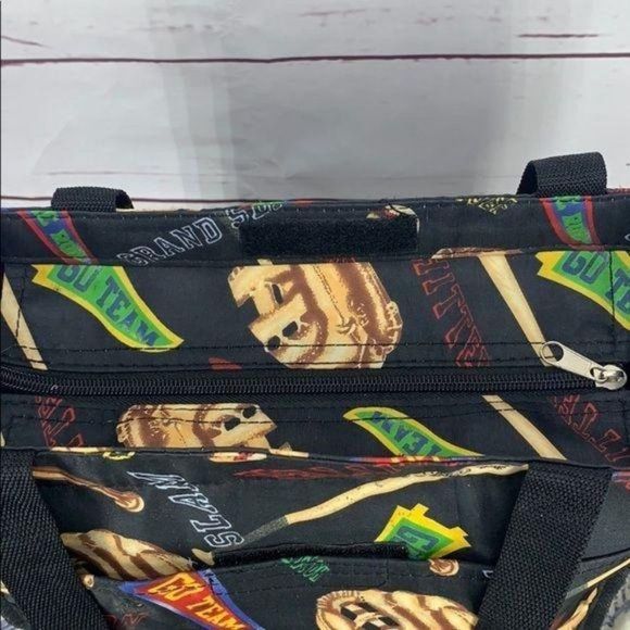 Baseball Sports Woman's Black Multi Compartments Tote Bag Purse Travel - Picture 4 of 7